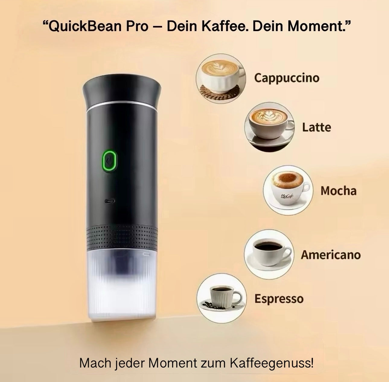 QuickBean Pro Kaffemaschine -  „Frischer Kaffee, wo immer du bist.“