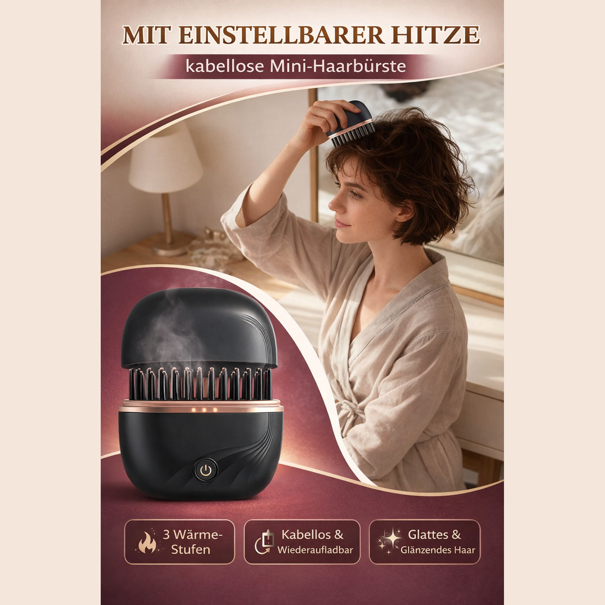 GlowBrush™ – Kabellose Mini-Glättbürste